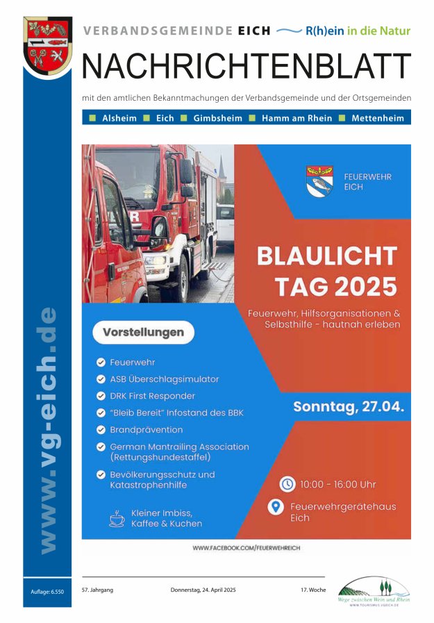 Nachrichtenblatt der VG Eich Titelblatt 17/2025