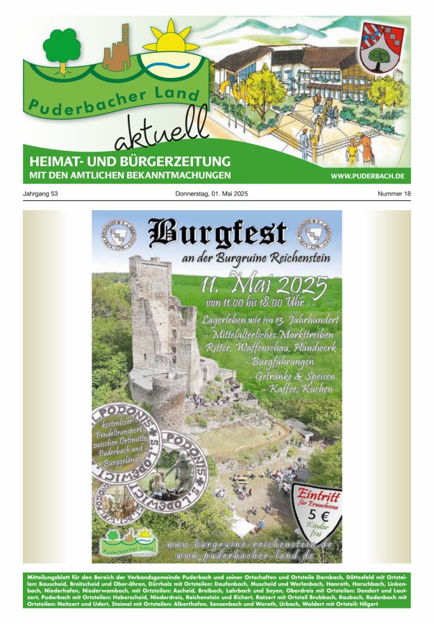 Puderbacher Land aktuell Titelblatt 18/2025