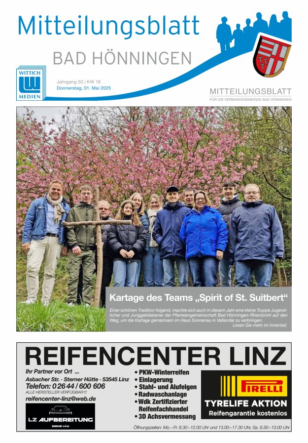 Mitteilungsblatt für den Bereich der Verbandsgemeinde Bad Hönningen Titelblatt 18/2025