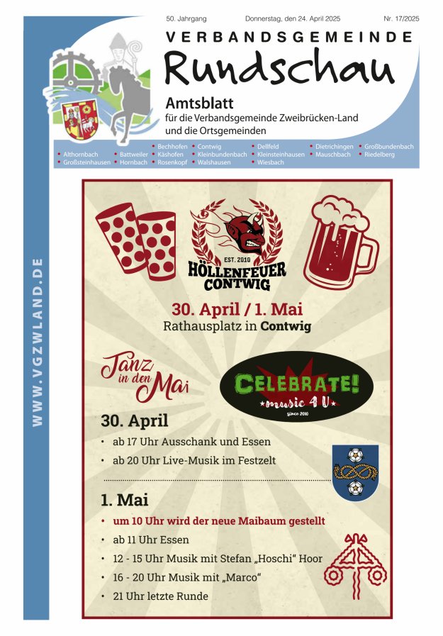 Verbandsgemeinde Rundschau Zweibrücken-Land Titelblatt 17/2025
