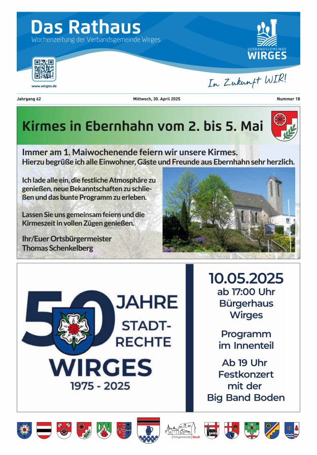 Das Rathaus - Informationen für die Bürger in der VG Wirges Titelblatt 18/2025