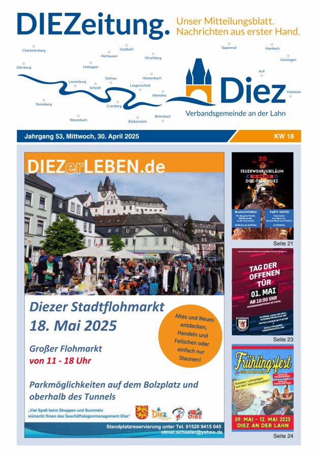 Mitteilungsblatt der Verbandsgemeinde Diez und der Ortsgemeinden Titelblatt 18/2025