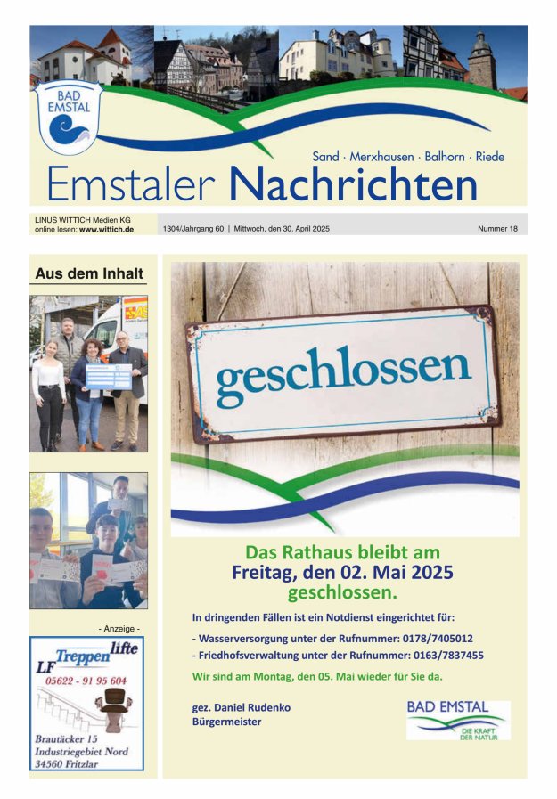 Emstaler Nachrichten Titelblatt 18/2025