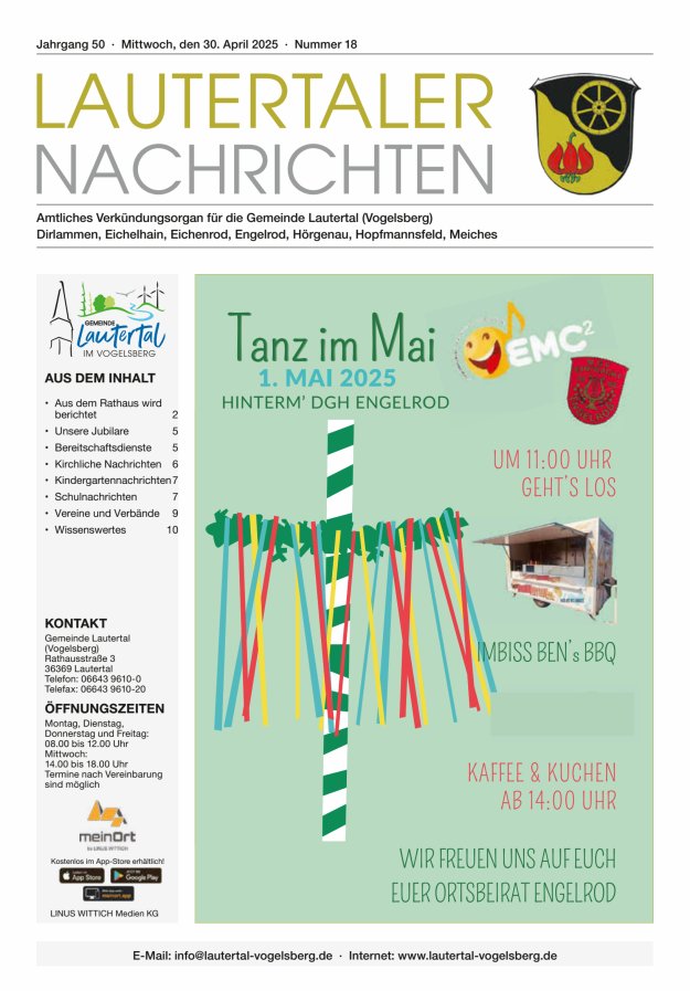 Lautertaler Nachrichten Titelblatt 18/2025