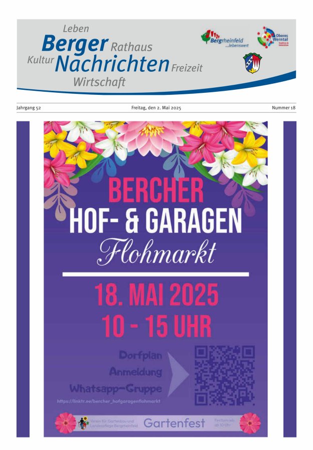 Berger Nachrichten, Bergrheinfeld Titelblatt 18/2025