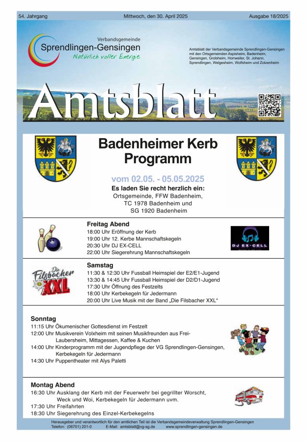 Amtsblatt VG Sprendlingen-Gensingen Titelblatt 18/2025