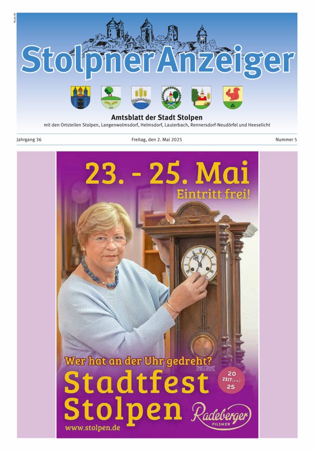 Stolpner Anzeiger - Amtsblatt der Stadt Stolpen mit den Ortsteilen Titelblatt 05/2025