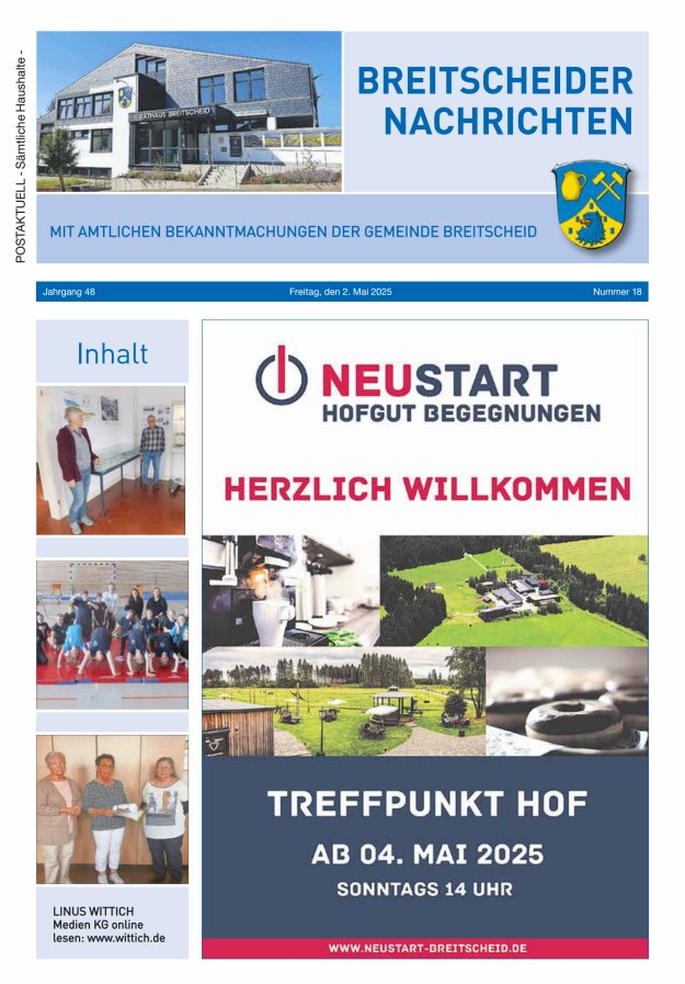 Breitscheider Nachrichten Titelblatt 18/2025
