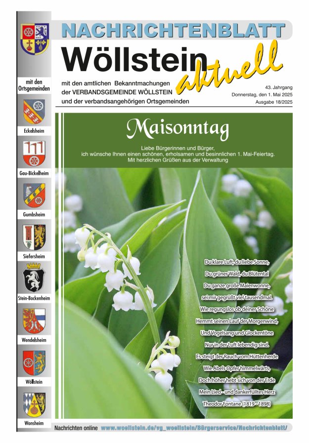 Nachrichtenblatt Wöllstein aktuell Titelblatt 18/2025
