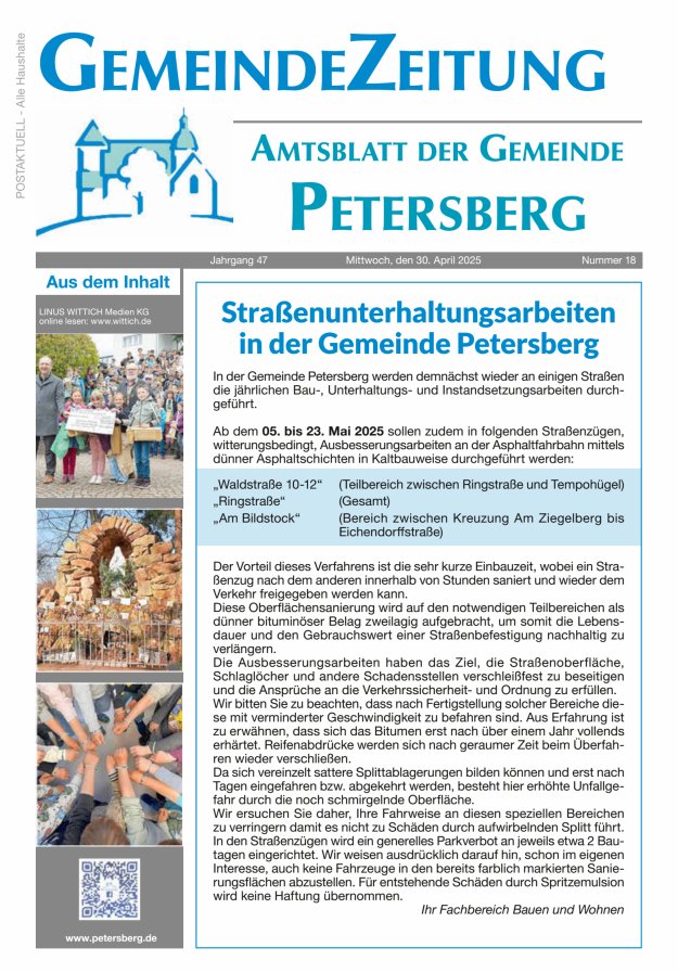 Amtsblatt Blickpunkt Petersberg Titelblatt 18/2025