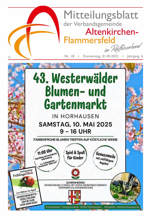 Mitteilungsblatt Verbandsgemeinde Altenkirchen-Flammersfeld Titelblatt 18/2025