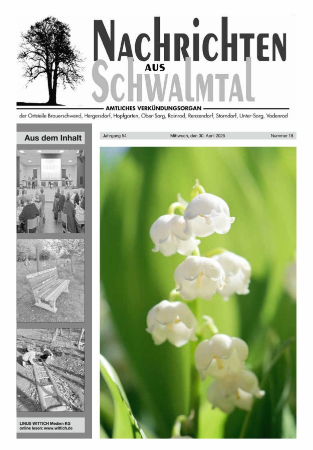 Nachrichten aus Schwalmtal Titelblatt 18/2025
