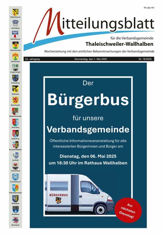 Mitteilungsblatt VG Thaleischweiler-Wallhalben Titelblatt 18/2025
