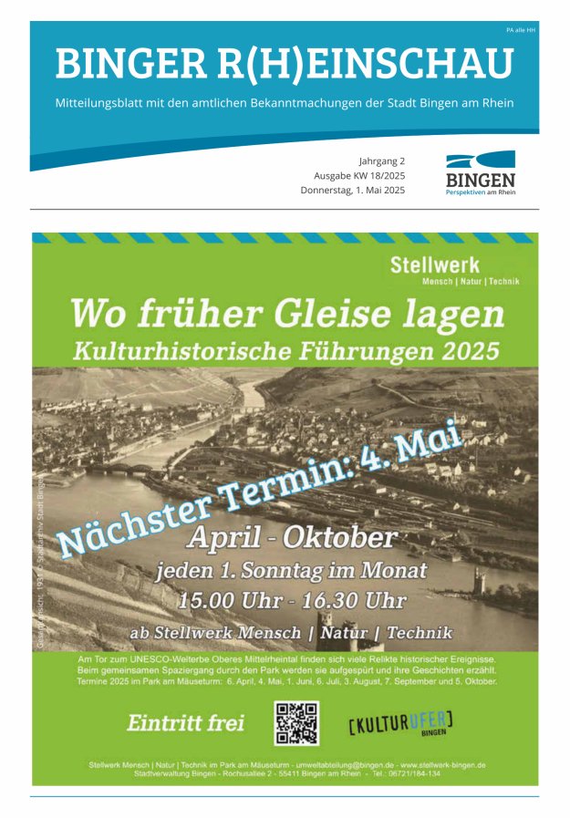 Binger R(h)einschau - Mitteilungsblatt mit den Amtlichen Bekanntmachungen der Stadt Bingen Titelblatt 18/2025