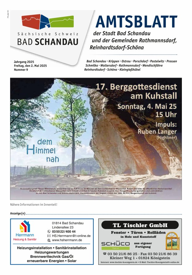 Amtsblatt der Stadt Bad Schandau und der Gemeinden Titelblatt 09/2025