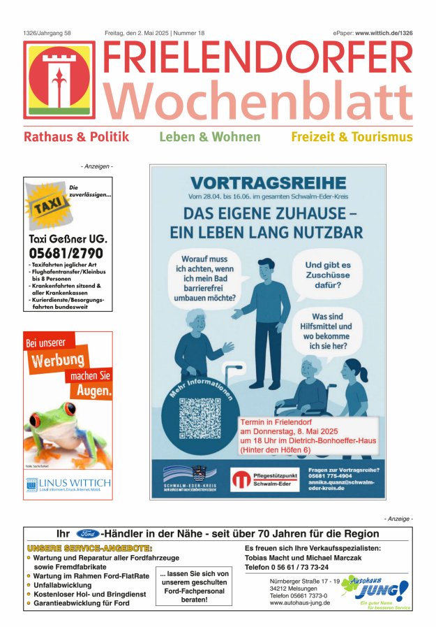 Frielendorfer Wochenblatt Titelblatt 18/2025