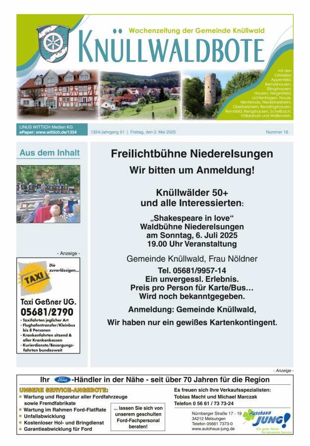 Knüllwaldbote Titelblatt 18/2025