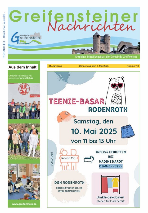 Mitteilungsblatt der Gemeinde Greifenstein Titelblatt 18/2025