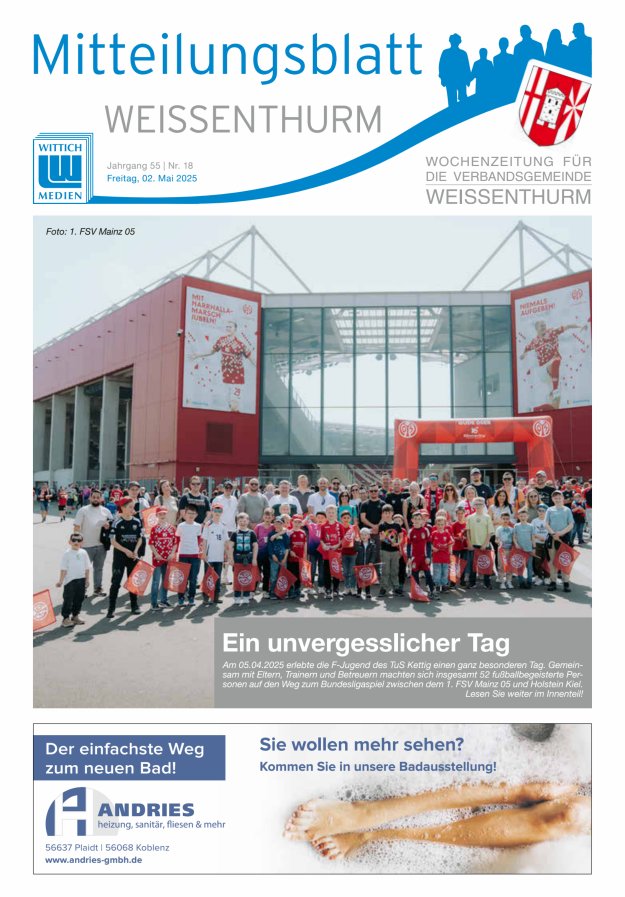 Mitteilungsblatt für den Bereich der Verbandsgemeinde Weißenthurm Titelblatt 18/2025