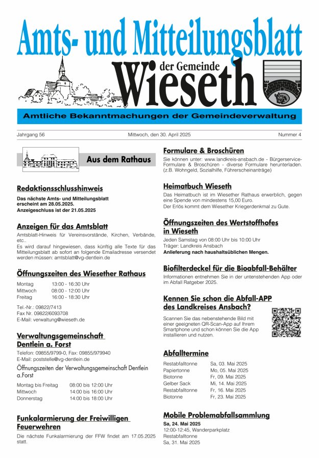 Amts- und Mitteilungsblatt der Gemeinde Wieseth Titelblatt 04/2025