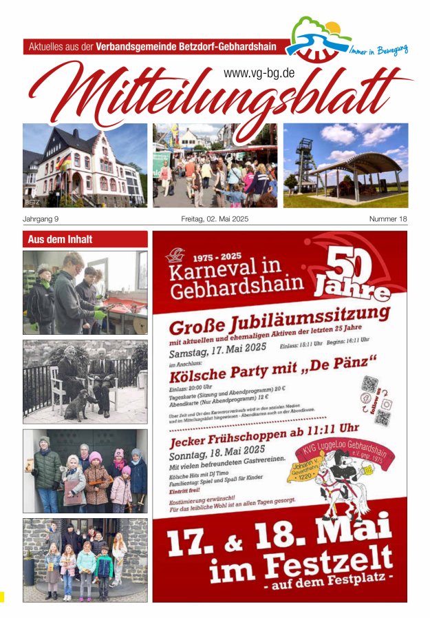 Aktuelles aus der VG Betzdorf-Gebhardshain, Ausgabe Betzdorf Titelblatt 18/2025