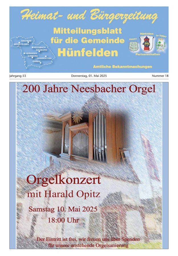 Mitteilungsblatt für die Gemeinde Hünfelden Titelblatt 18/2025