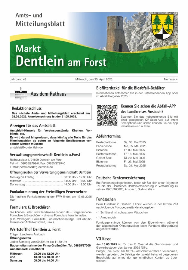 Amts- und Mitteilungsblatt Markt Dentlein am Forst Titelblatt 04/2025