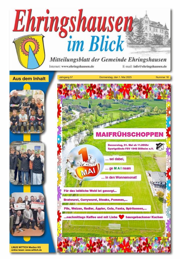 Mitteilungsblatt der Gemeinde Ehringshausen Titelblatt 18/2025