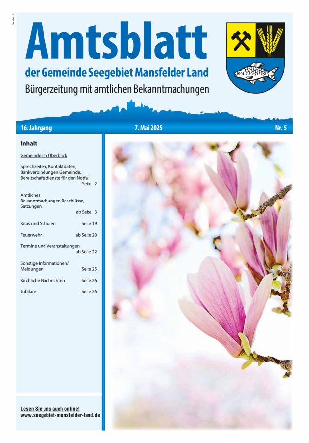 Amtsblatt der Gemeinde Seegebiet Mansfelder Land Titelblatt 05/2025