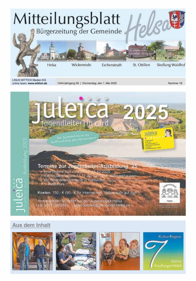 Mitteilungsblatt Helsa Titelblatt 18/2025