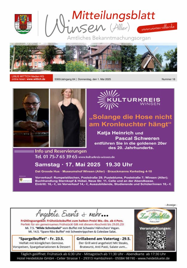 Mitteilungsblatt der Gemeinde Winsen Titelblatt 18/2025