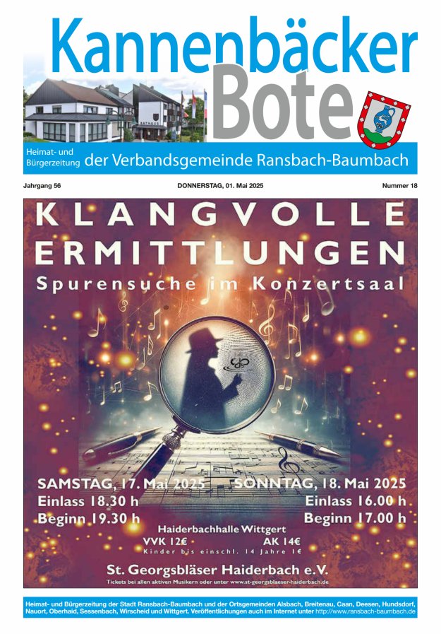 Kannenbäcker-Bote der Verbandsgemeinde Ransbach-Baumbach Titelblatt 18/2025