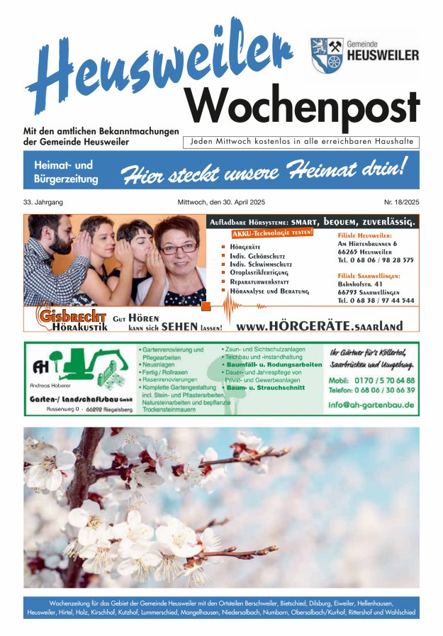 Heusweiler Wochenpost Titelblatt 18/2025