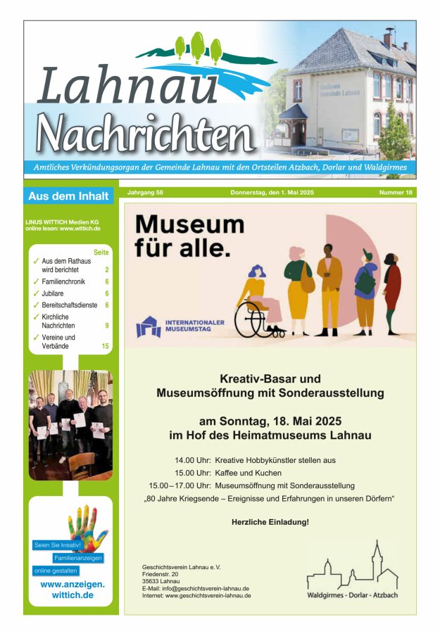 Lahnau Nachrichten Titelblatt 18/2025