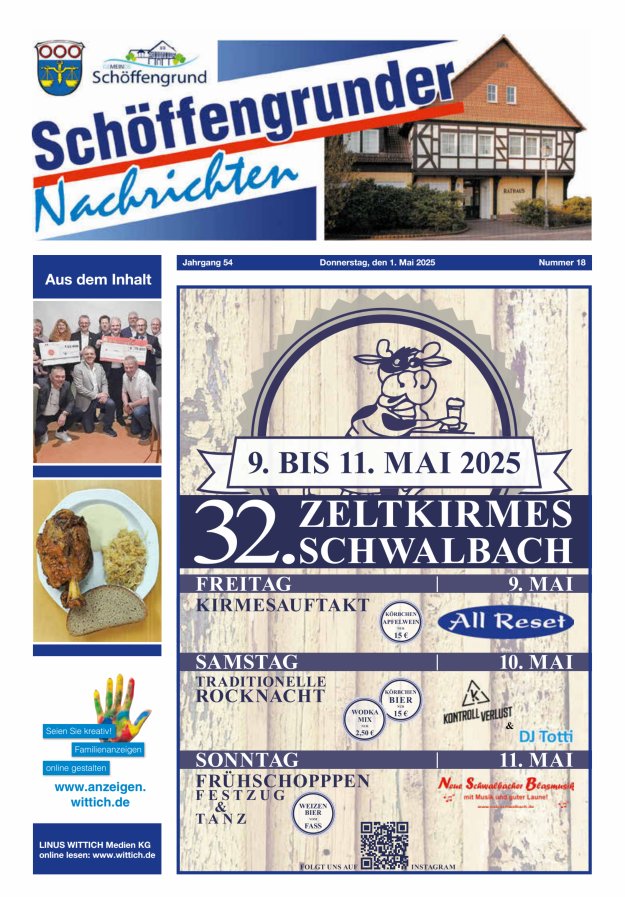 Schöffengrunder Nachrichten Titelblatt 18/2025