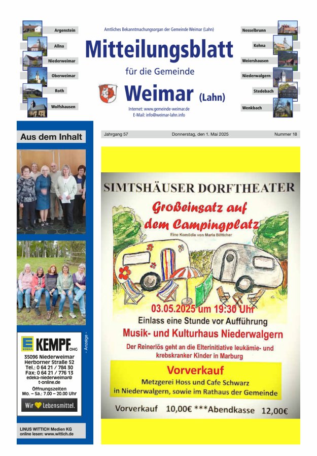 Mitteilungsblatt für die Gemeinde Weimar Titelblatt 18/2025