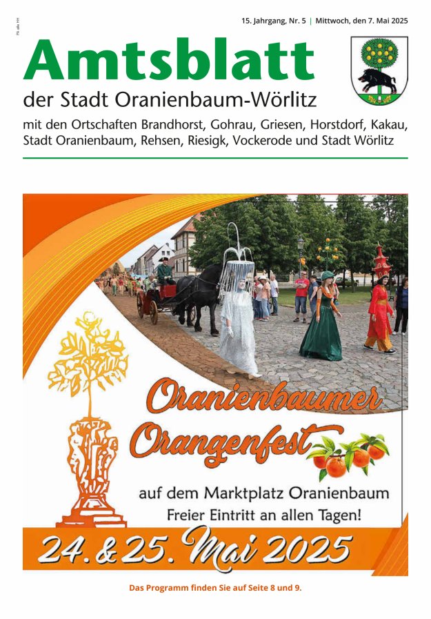 Amtsblatt der Stadt Oranienbaum-Wörlitz mit den Ortschaften Titelblatt 05/2025