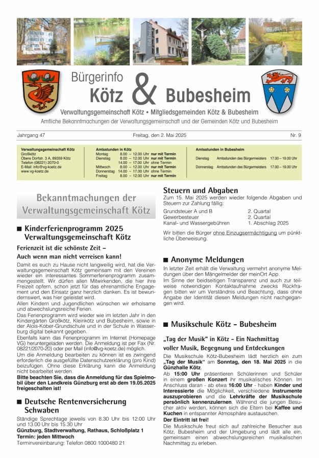 Amtsblatt der VG Kötz und der Mitgliedsgemeinden Titelblatt 09/2025
