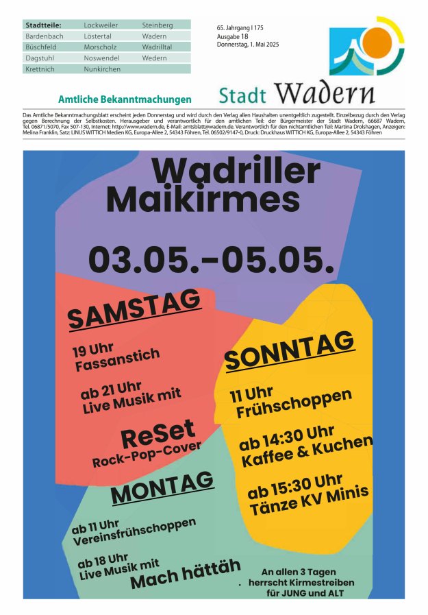 Stadt Wadern Titelblatt 18/2025