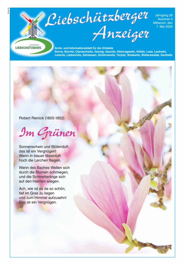 Liebschützberger Anzeiger - Amts- und Informationsblatt Titelblatt 05/2025