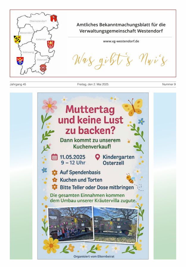 Was gibt's Nui's Amtliches Bekanntmachungsblatt für die VG Westendorf Titelblatt 09/2025