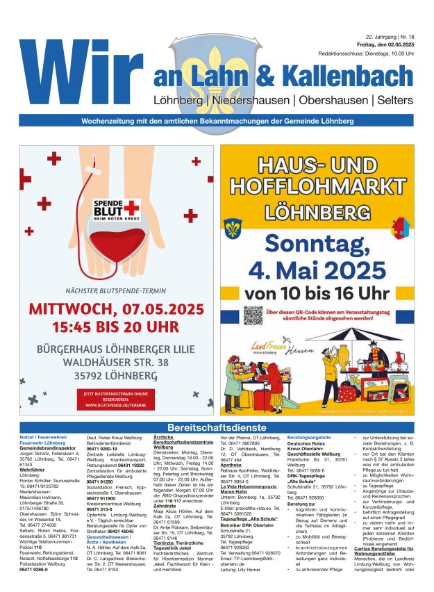 Amtliches Mitteilungsblatt der Gemeinde Löhnberg Titelblatt 18/2025
