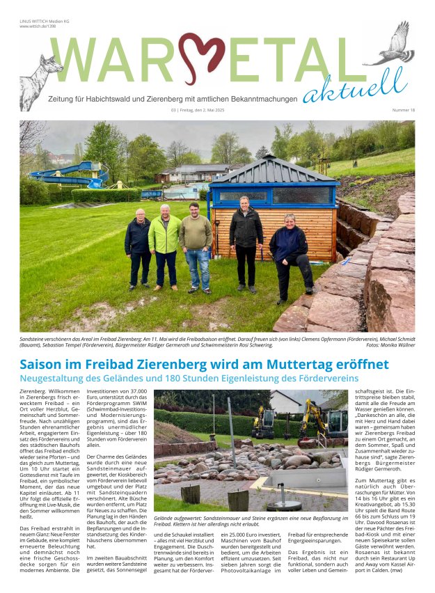 Warmetal aktuell (Habichtswald + Zierenberg) Titelblatt 18/2025