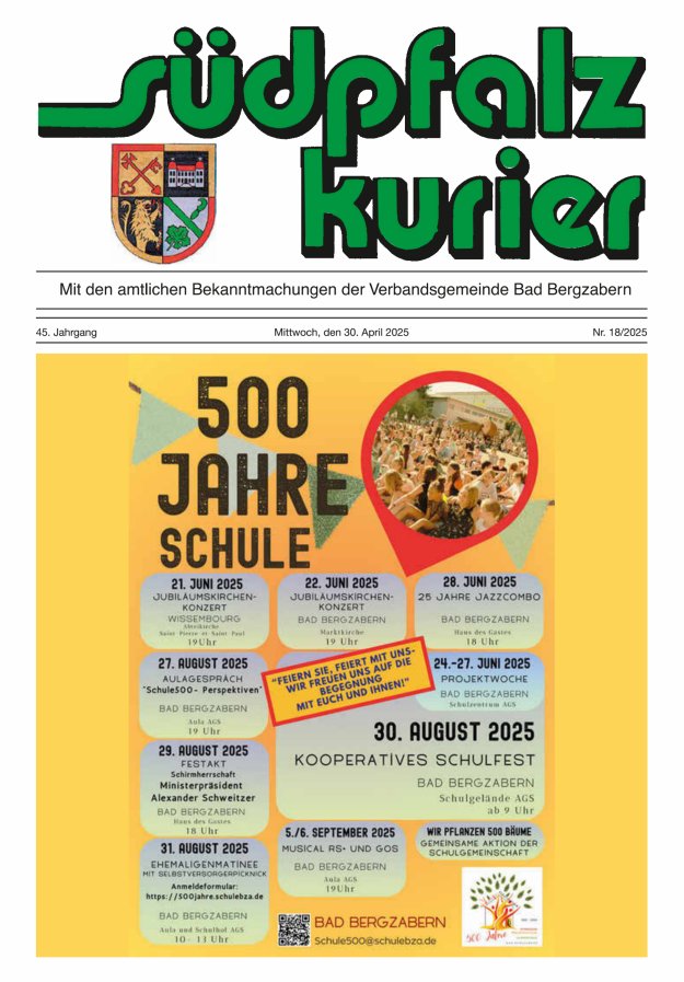 Südpfalz Kurier - VG Bad Bergzabern Titelblatt 18/2025