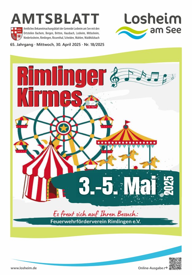 Amtliches Bekanntmachungsblatt der Gemeinde Losheim am See Titelblatt 18/2025