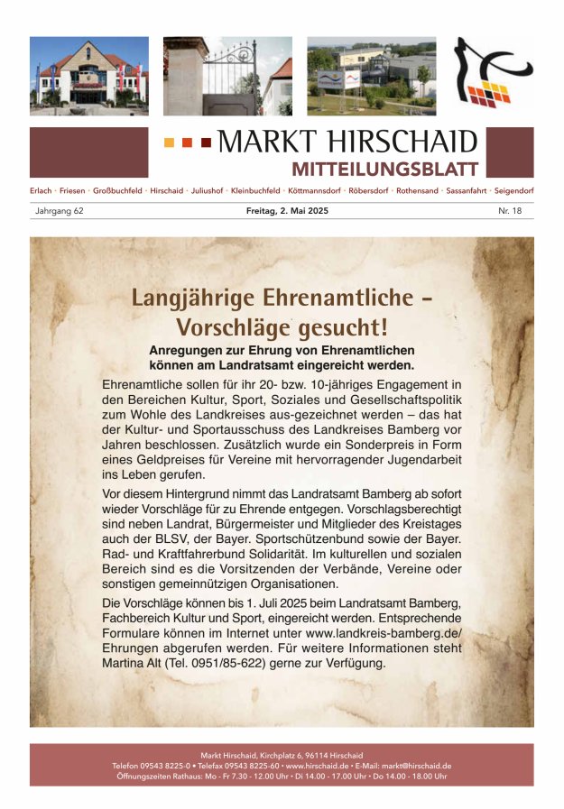 Mitteilungsblatt Markt Hirschaid Titelblatt 18/2025