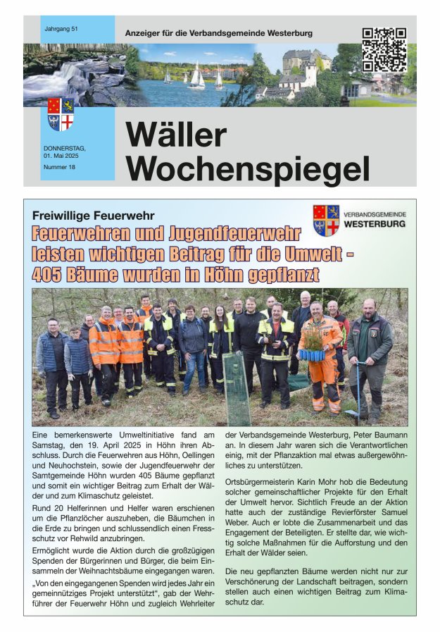 Wäller Wochenspiegel - Anzeiger für die Verbandsgemeinde Westerburg Titelblatt 18/2025