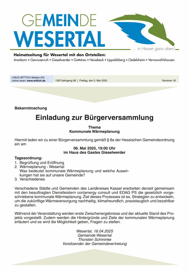 Wesertal Titelblatt 18/2025