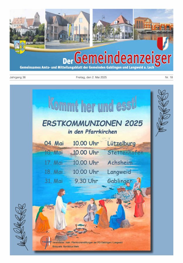 Der Gemeindeanzeiger - Gablingen Langweid Titelblatt 18/2025