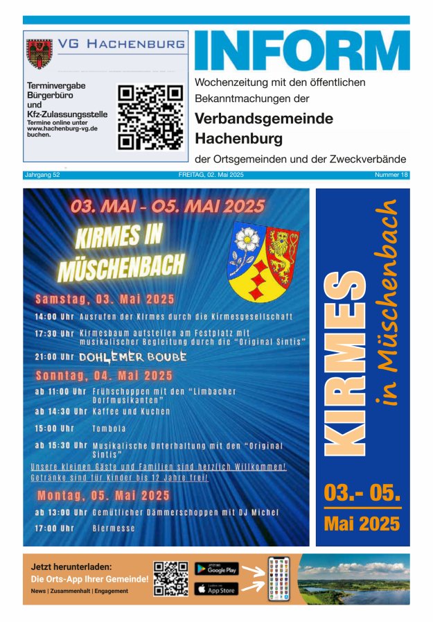 INFORM - Wochenzeitung der Verbandsgemeinde Hachenburg Titelblatt 18/2025